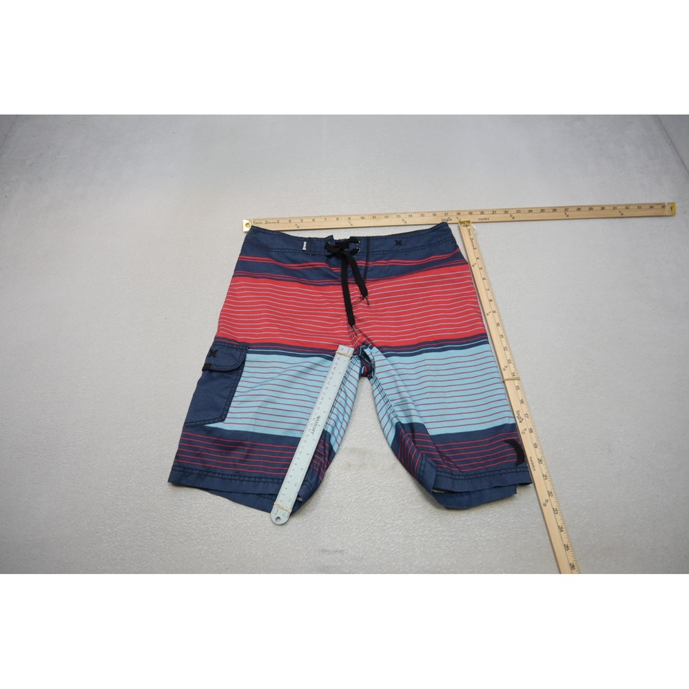 Hurley Board Shorts‎ Mens Size 32 Blue Red Striped Cargo Pocket Excellent